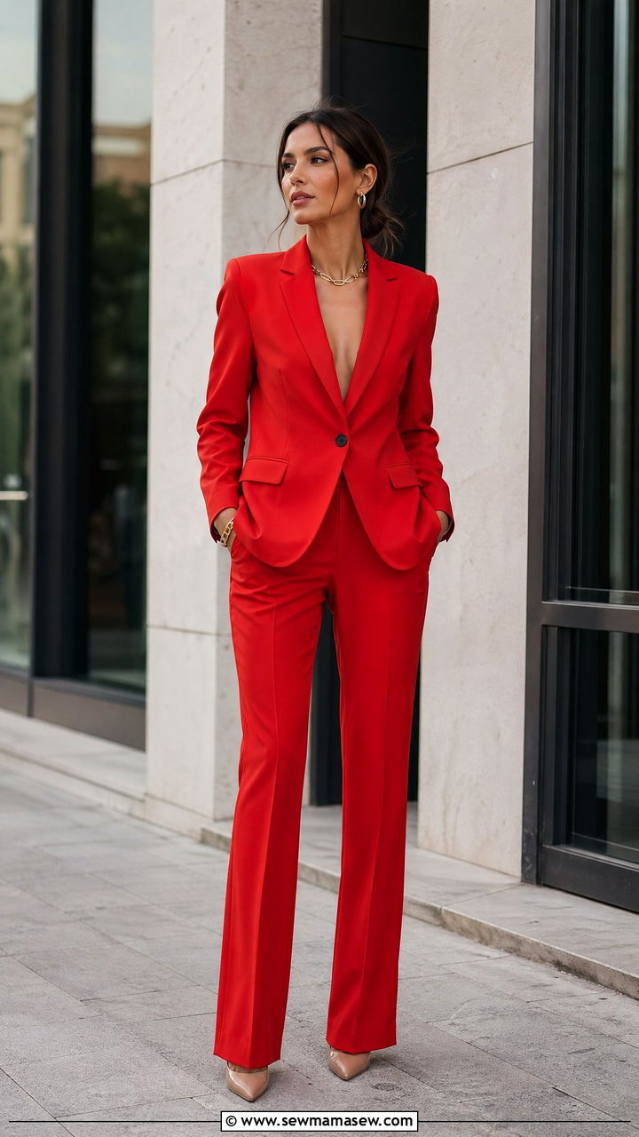 Tomato Red Monochrome Tailored Suit - 35 Tomato red outfit ideas