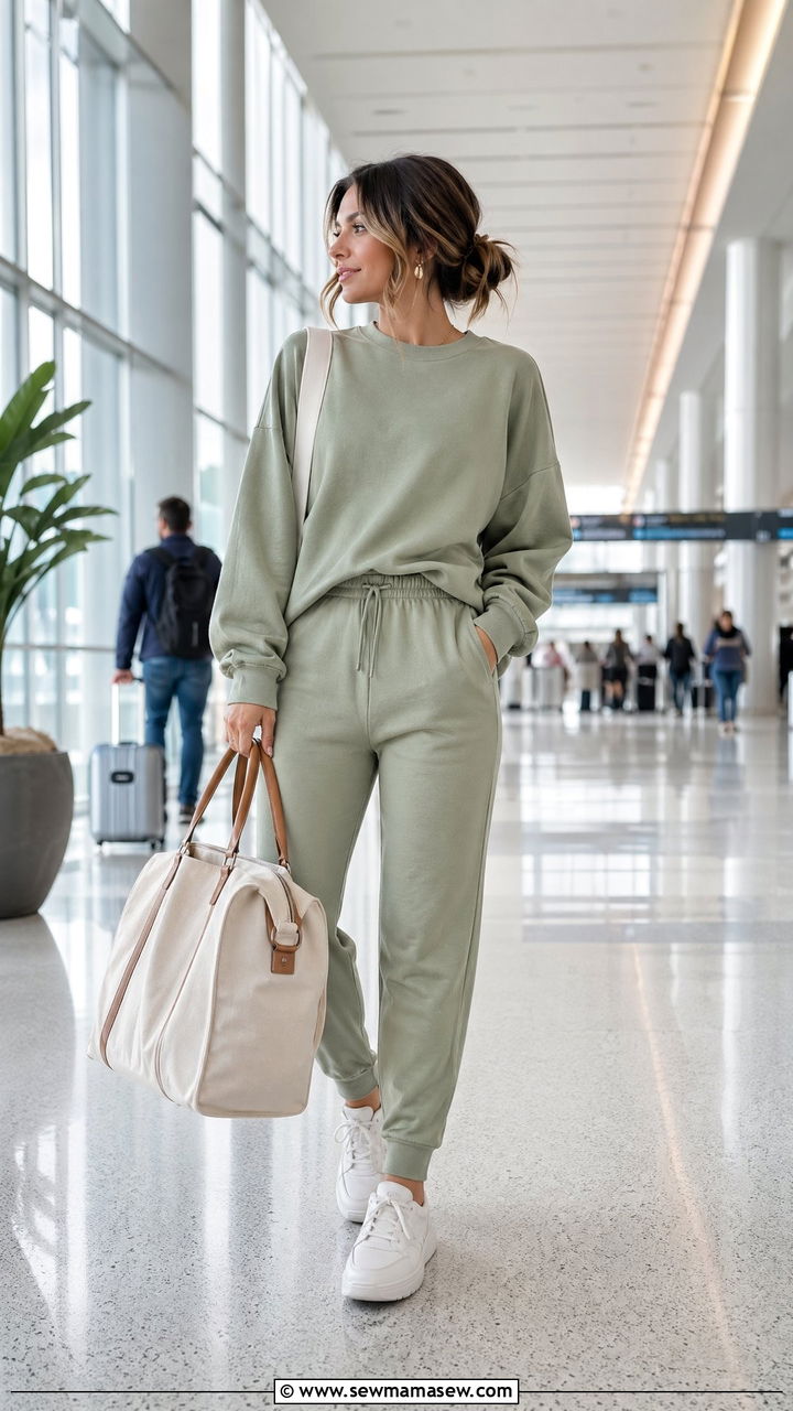Tonal Loungewear Set in Soft Sage - 35 spring airport outfit ideas
