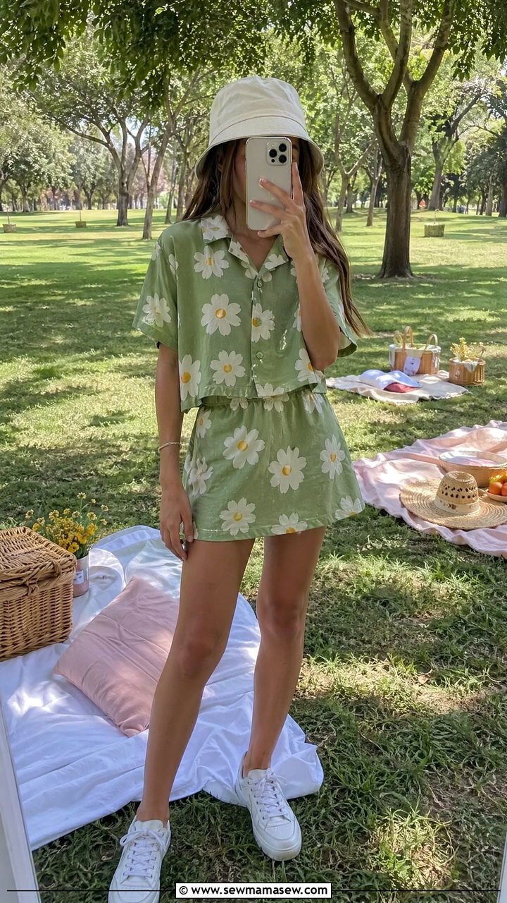 Top and Skirt Co Ord with Bucket Hat - 35 Summer outfits for tweens