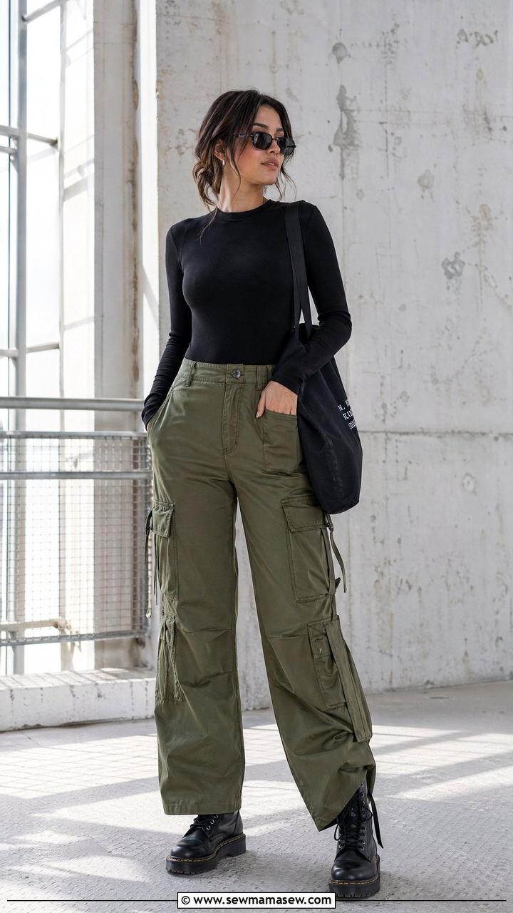 Tote bag with cargo pants and a bodysuit - 35 Tote bag outfit ideas