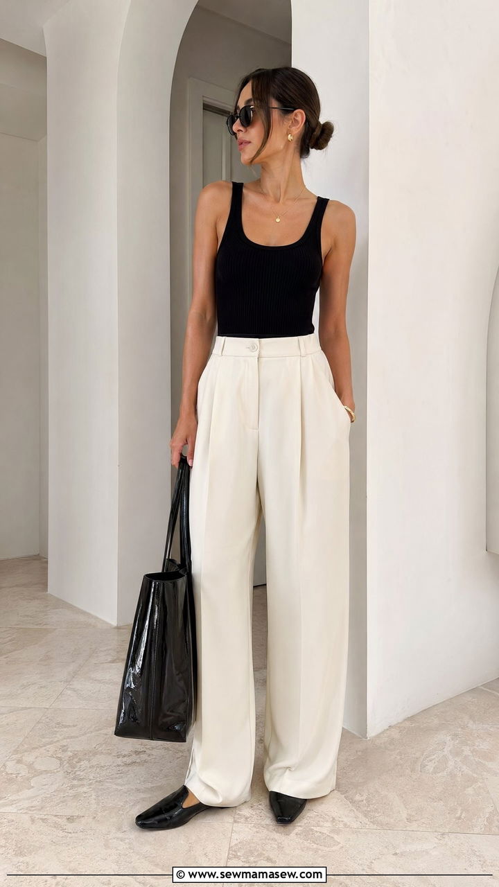 Tote bag with wide leg trousers and a tank - 35 Tote bag outfit ideas