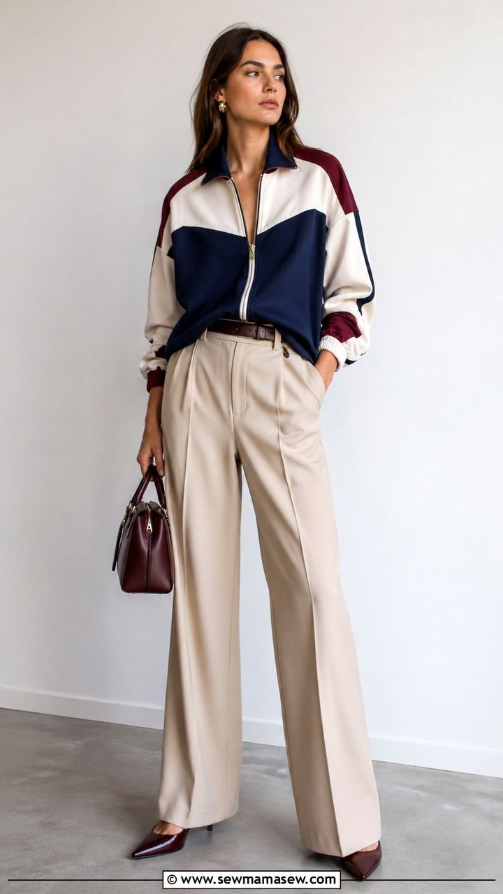 Track Jacket With Tailored Trousers And Pumps - 30 Sporty chic outfit ideas 2026