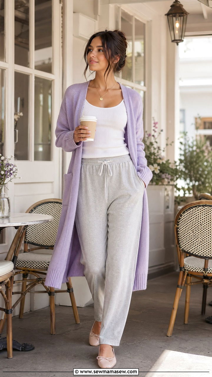 Track Pants With Cardigan And Tank Top - 35 track pants outfit ideas