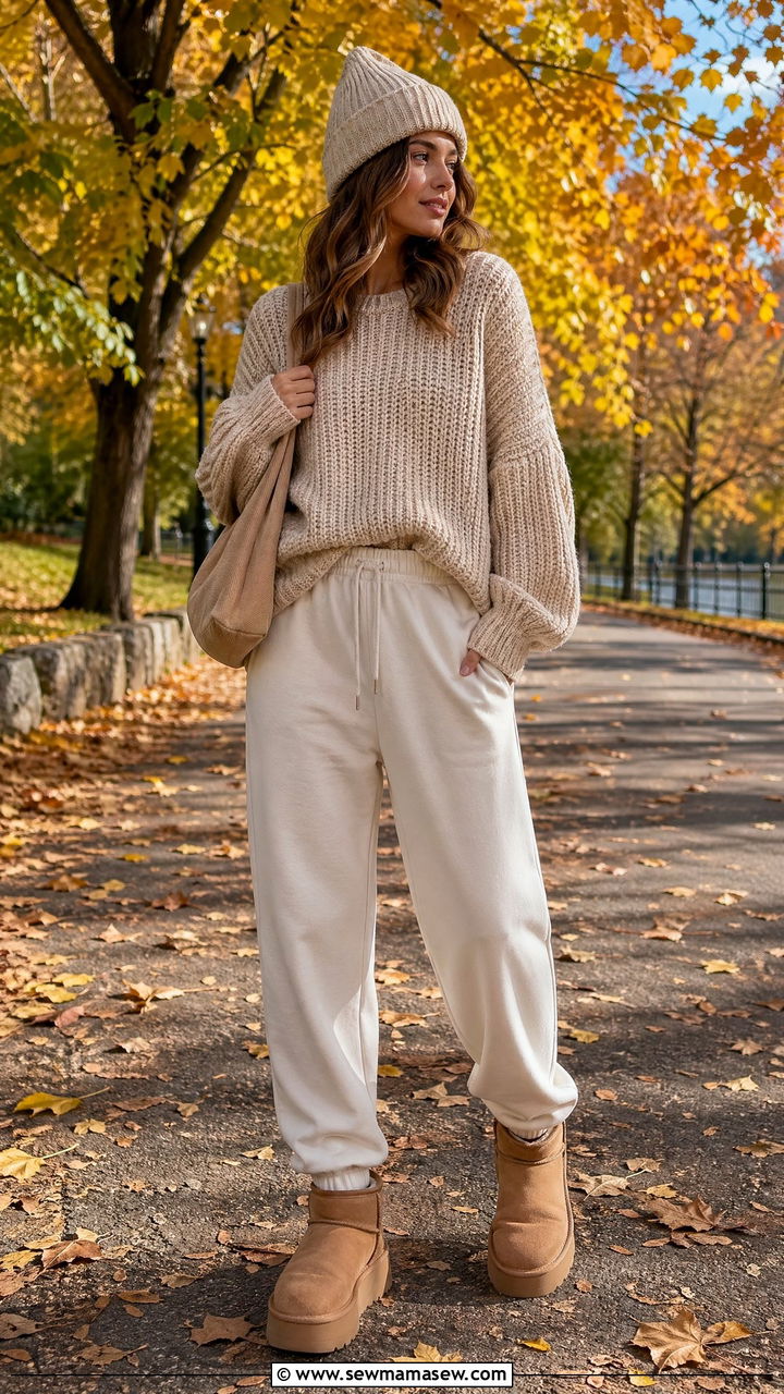 Track Pants With Chunky Knit Sweater - 35 track pants outfit ideas