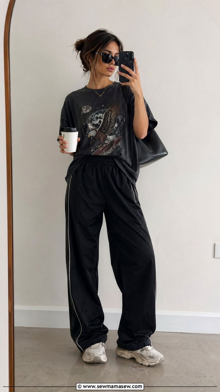Track Pants With Graphic Tee And Sunglasses - 35 track pants outfit ideas