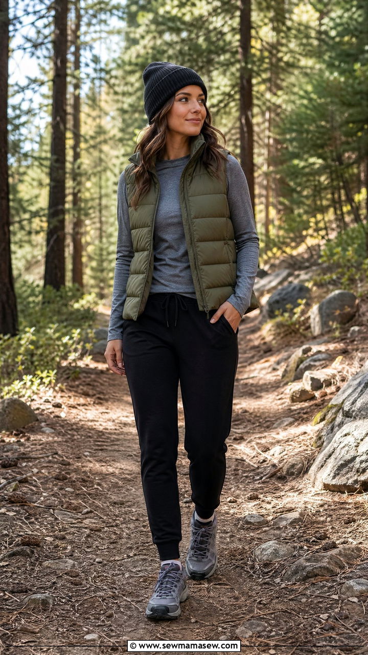 Track Pants With Puffer Vest - 35 track pants outfit ideas