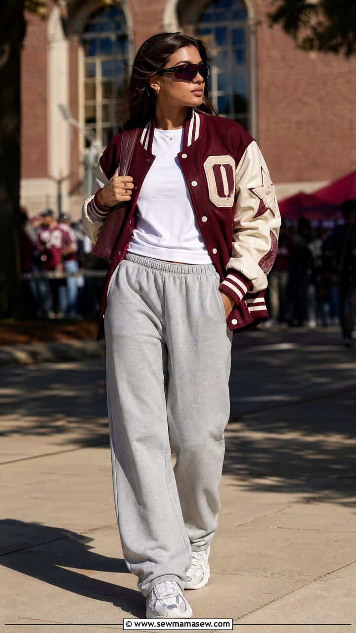 Track Pants With Varsity Jacket - 35 track pants outfit ideas