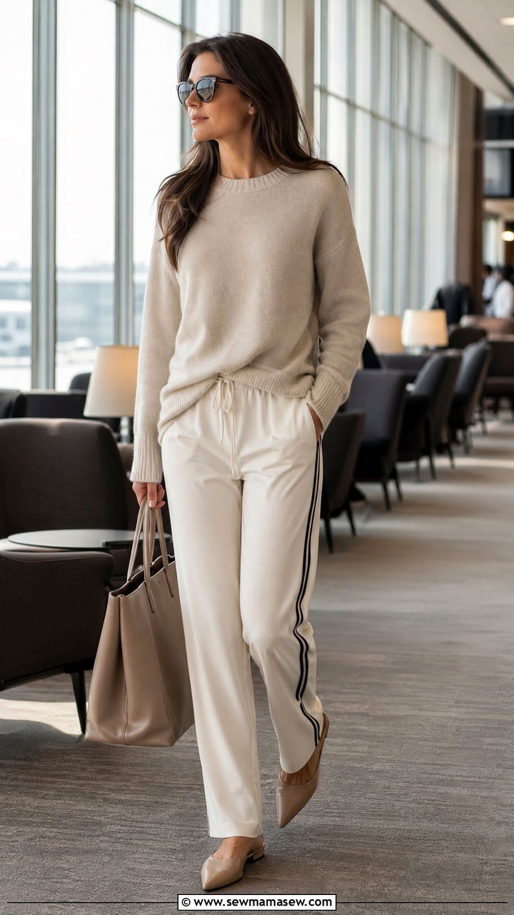 Track pants and cashmere sweater outfit - 35 Sporty chic outfit ideas