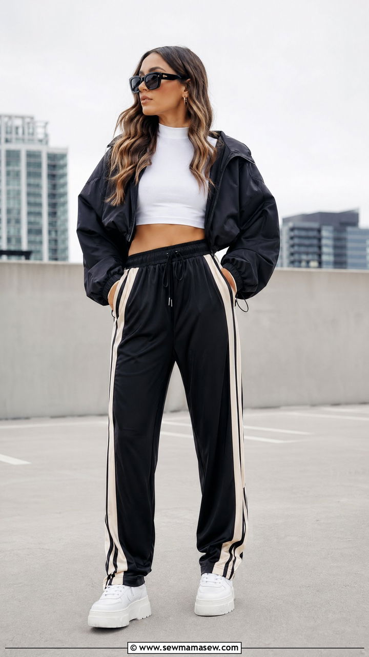 Track pants with fitted tank and platform sneakers - 35 Streetwear spring outfits