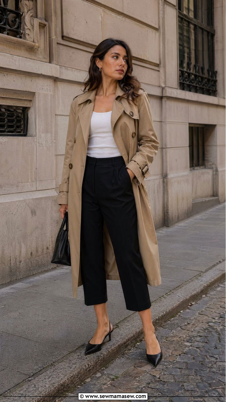 Trench Coat And Capri Pants Spring Look - 35 spring chic outfit ideas