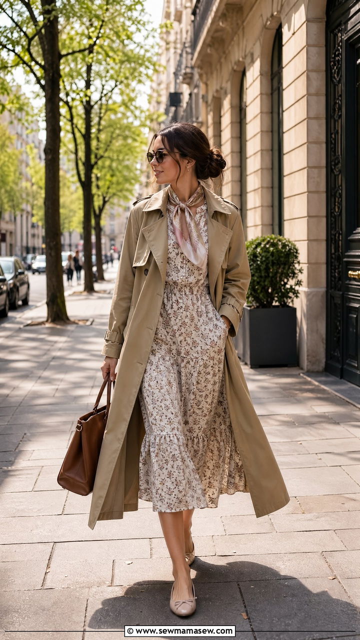 Trench Coat And Midi Dress Outfit - 35 shopping day outfit ideas