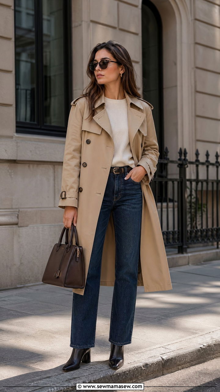 Trench Coat And Straight Leg Jeans - 35 casual outfits for women