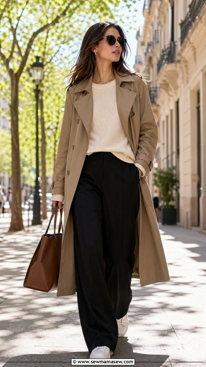 Trench Coat And Wide Leg Trousers - 35 casual wide leg pants outfits