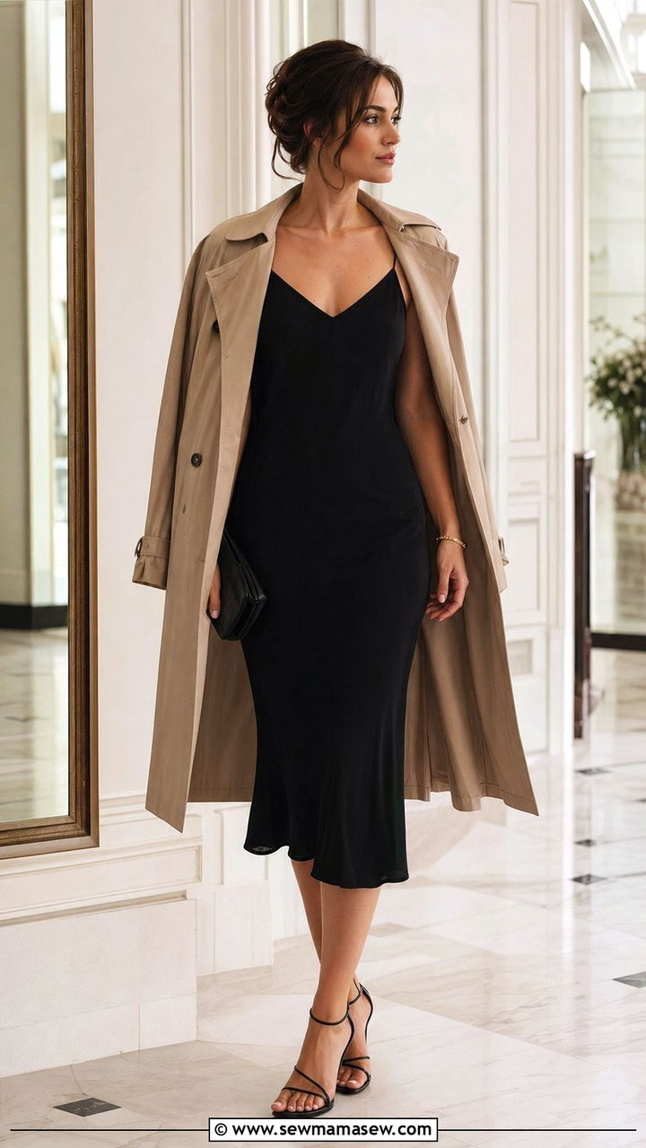Trench Coat Draped Over A Slip Dress With Heeled Sandals - 30 90s spring outfits