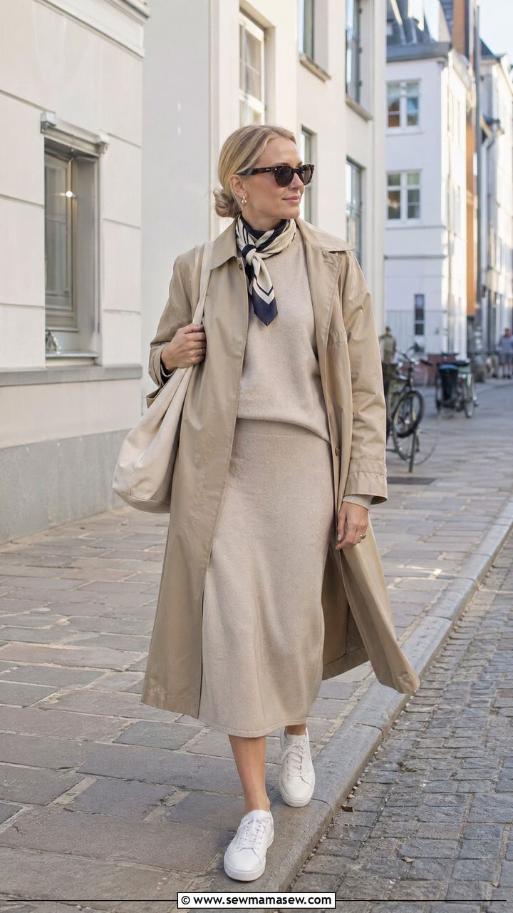 Trench Coat Over A Knit Set Outfit - 35 Copenhagen outfit ideas