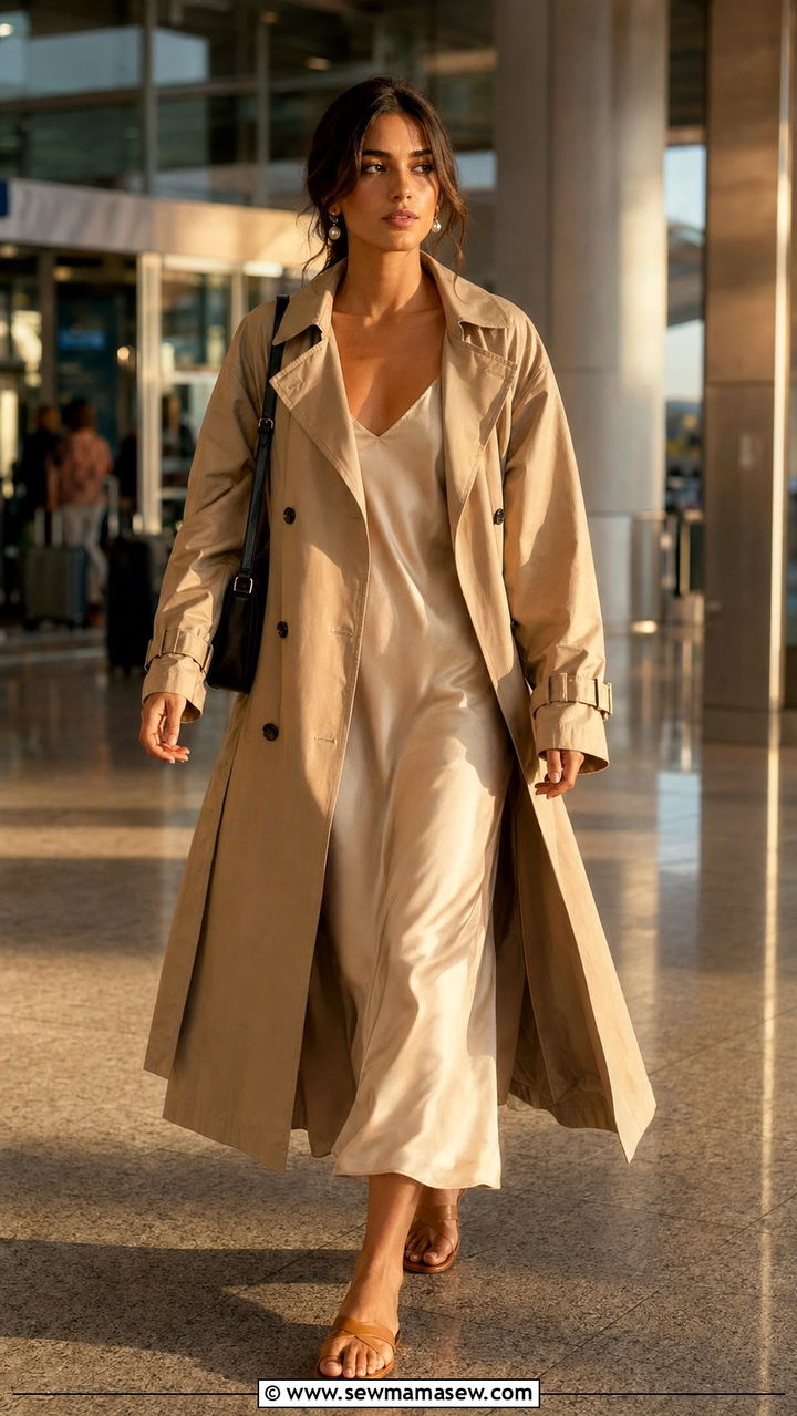Trench Coat Over A Slip Dress - 35 Quiet luxury travel outfits