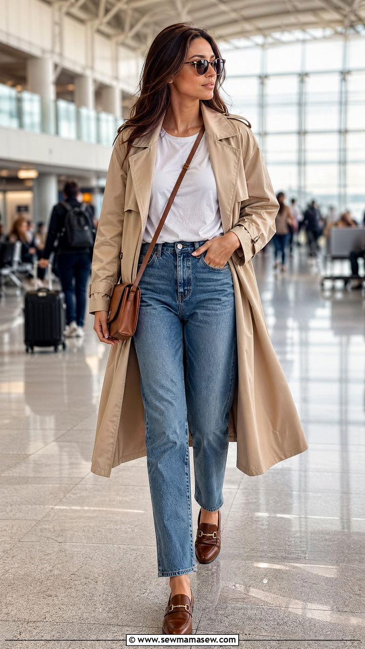 Trench Coat Over Jeans And Loafers - 35 classy airport outfits