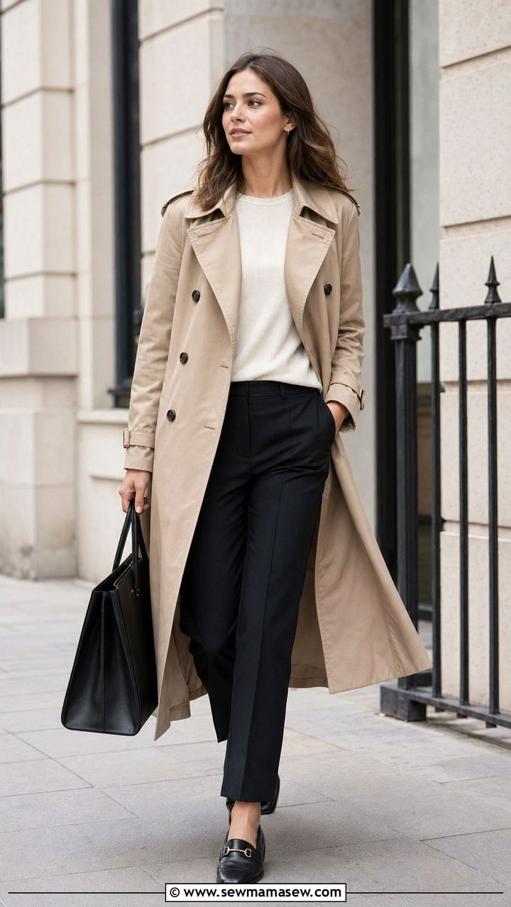 Trench Coat Over Tailored Trousers - 30 work outfits ideas
