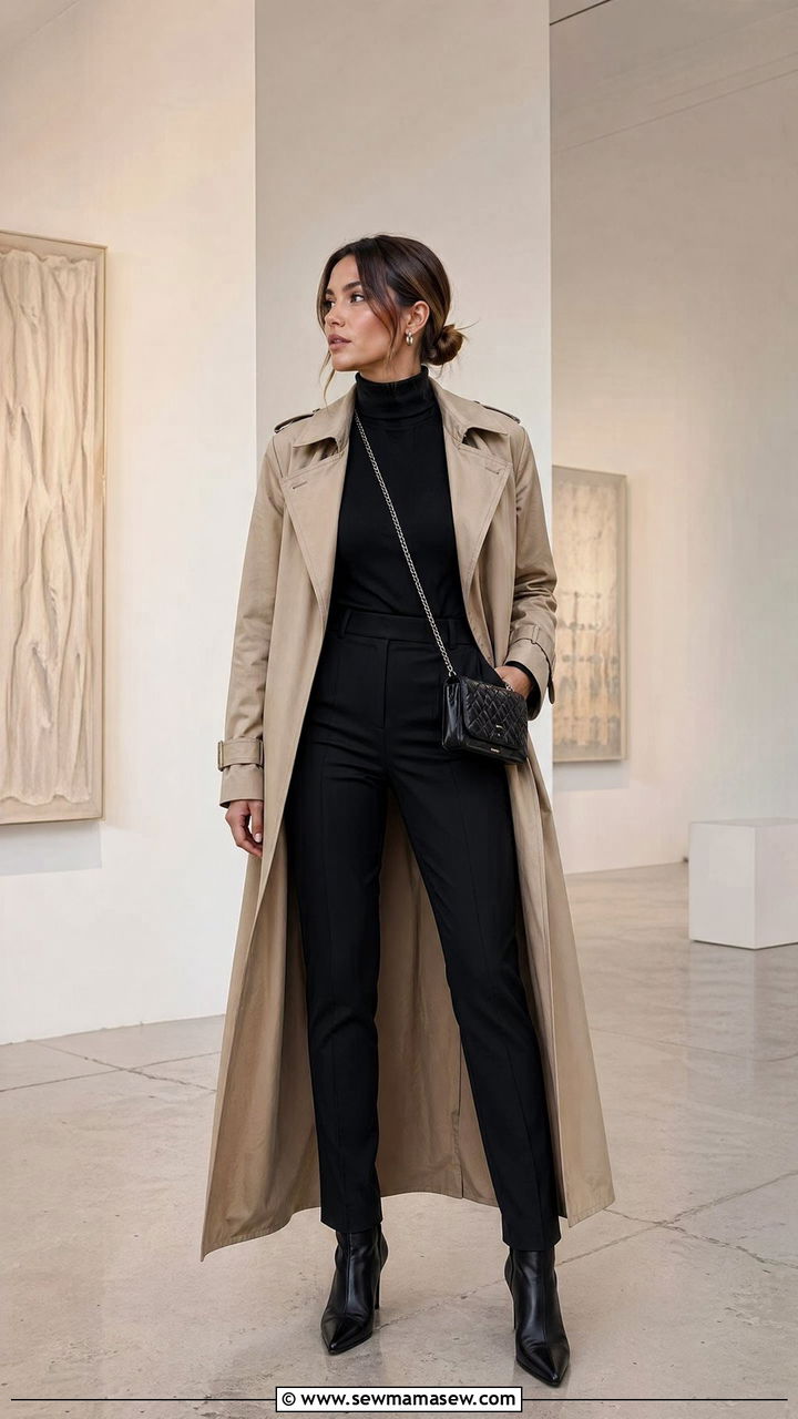Trench Coat With All Black Layers - 40 trench coat outfits