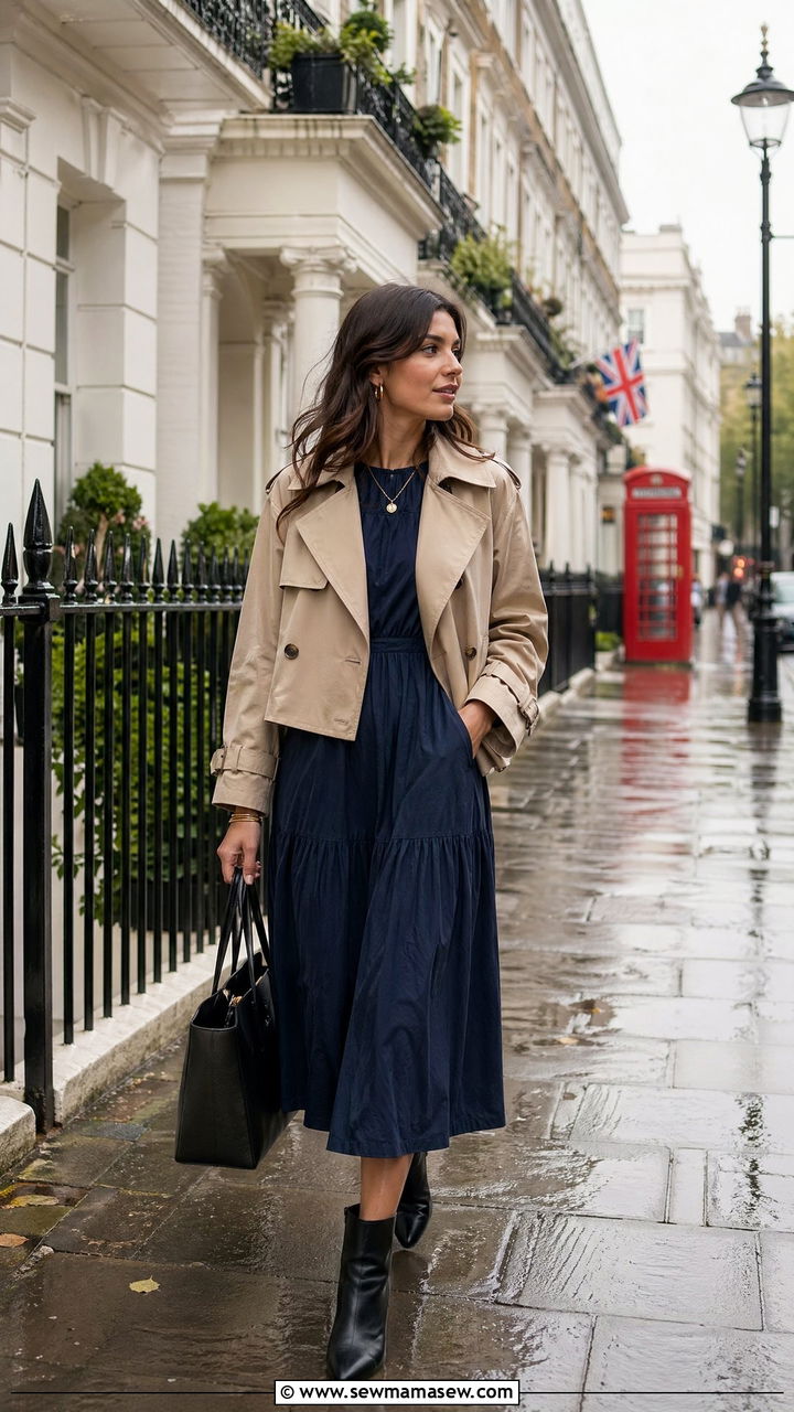 Trench Coat With Cotton Midi Dress And Ankle Boots - 35 Summer London outfit ideas