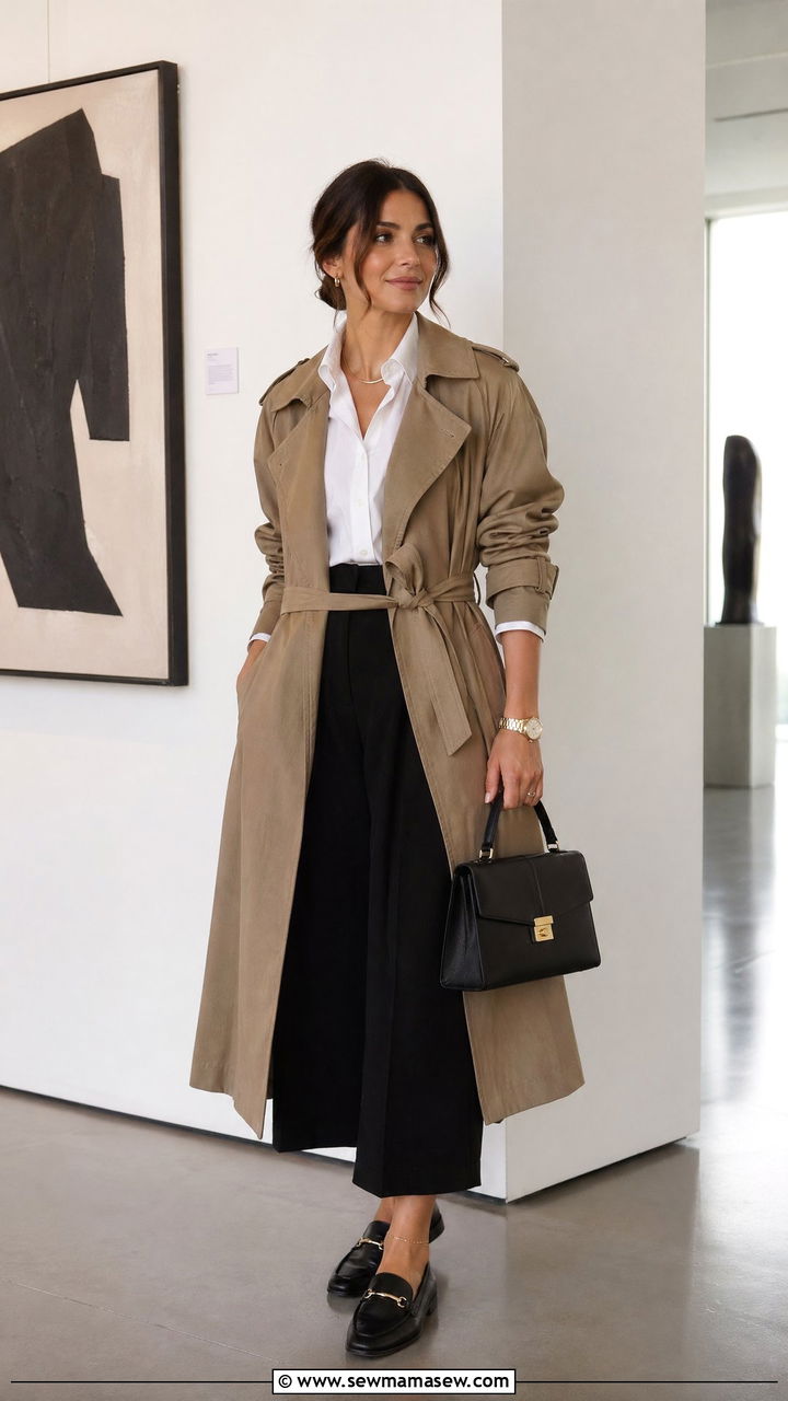 Trench Coat With Culottes And Loafers - 35 trench coat outfits for women