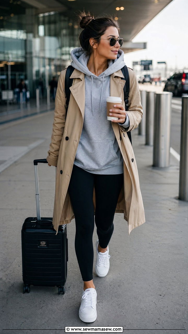 Trench Coat With Hoodie And Leggings Outfit - 35 classy casual outfits