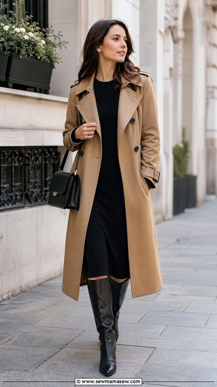 Trench Coat With Knit Midi Dress - 35 spring quiet luxury outfits