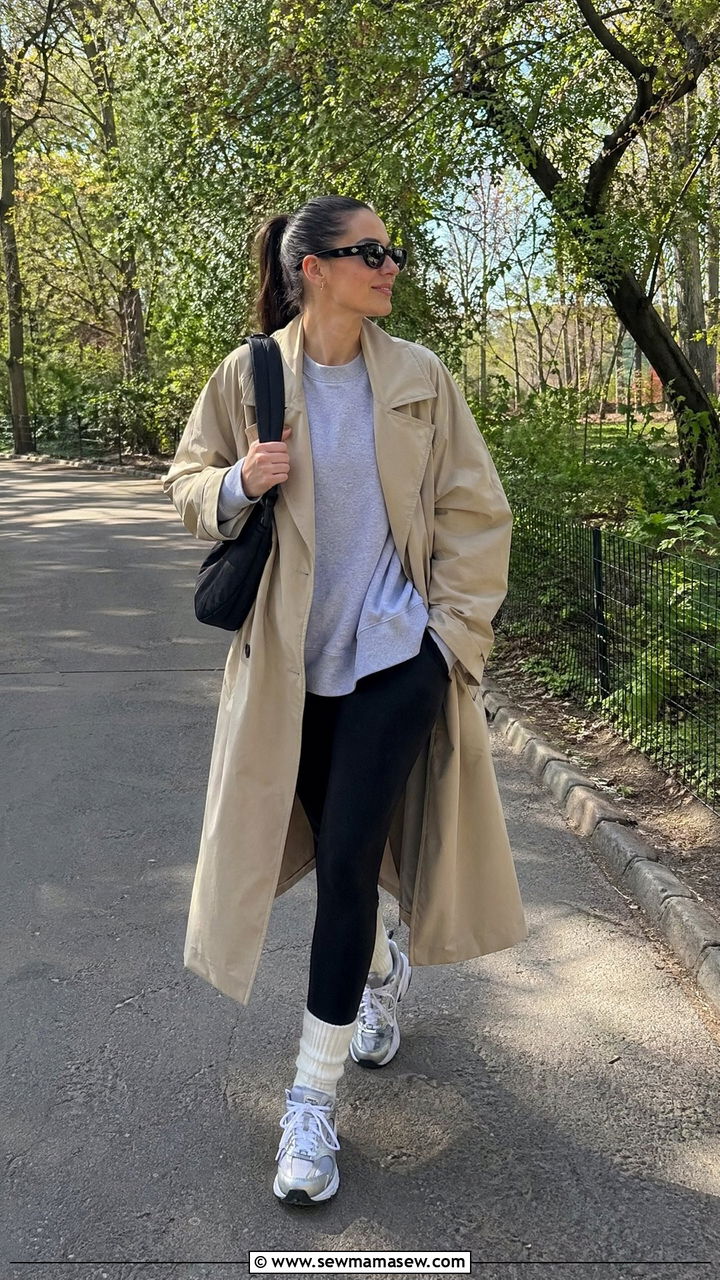 Trench Coat With Leggings And Knee High Socks - 40 trench coat outfits