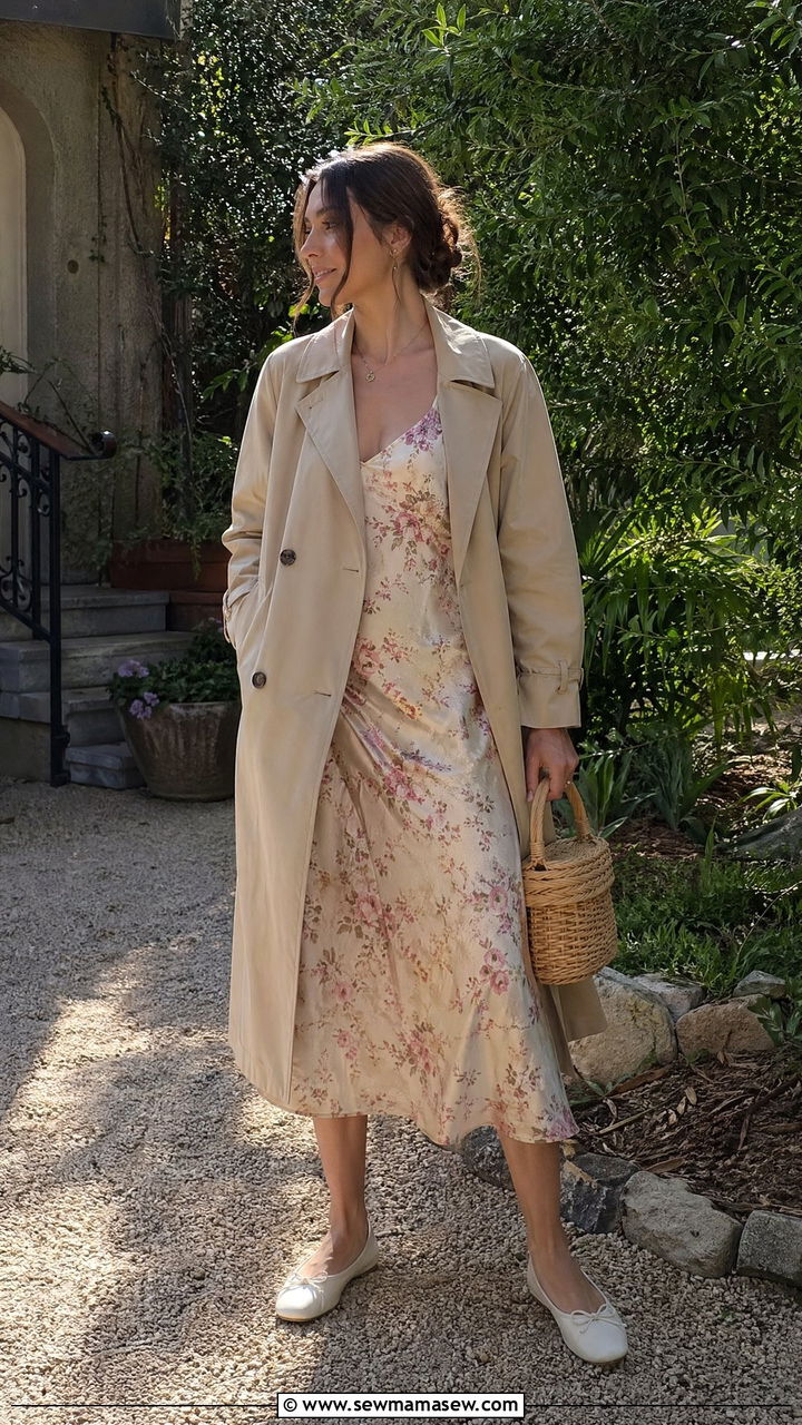 Trench Coat With Midi Dress And Ballet Flats - 40 trench coat outfits