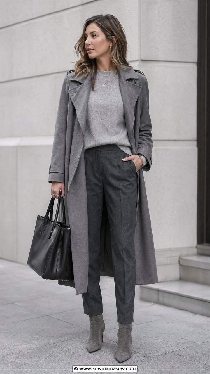Trench Coat With Monochrome Gray Layers - 35 cute trench coat outfits