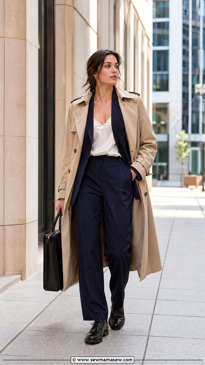 Trench Coat With Pinstripe Suit Set - 40 trench coat outfits