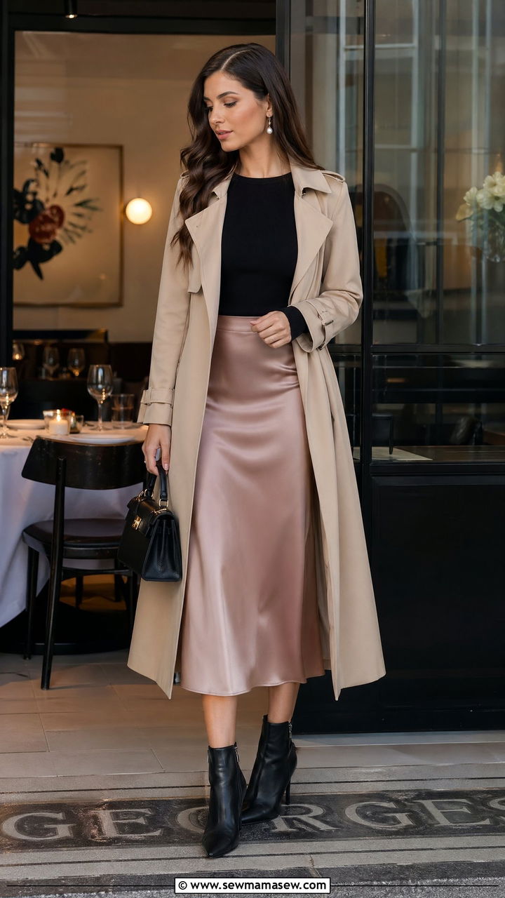 Trench Coat With Satin Skirt - 35 trench coat outfits for women