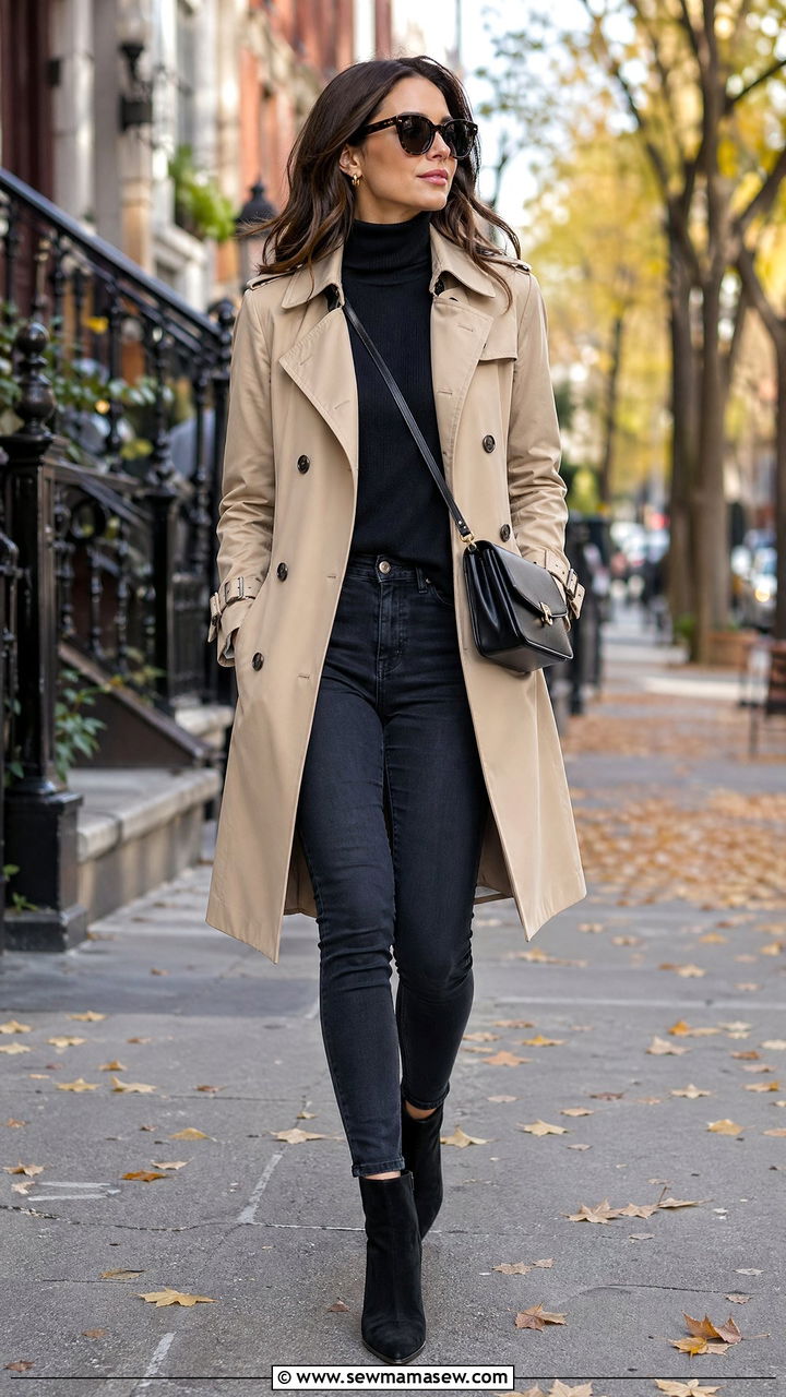 Trench Coat With Skinny Jeans and Ankle Boots - 35 trench coat outfit ideas for women
