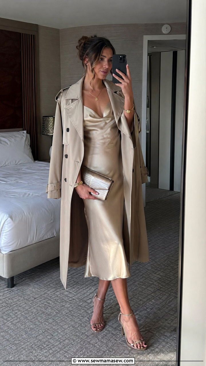 Trench Coat With Slip Dress And Strappy Heels - 35 trench coat outfits for women