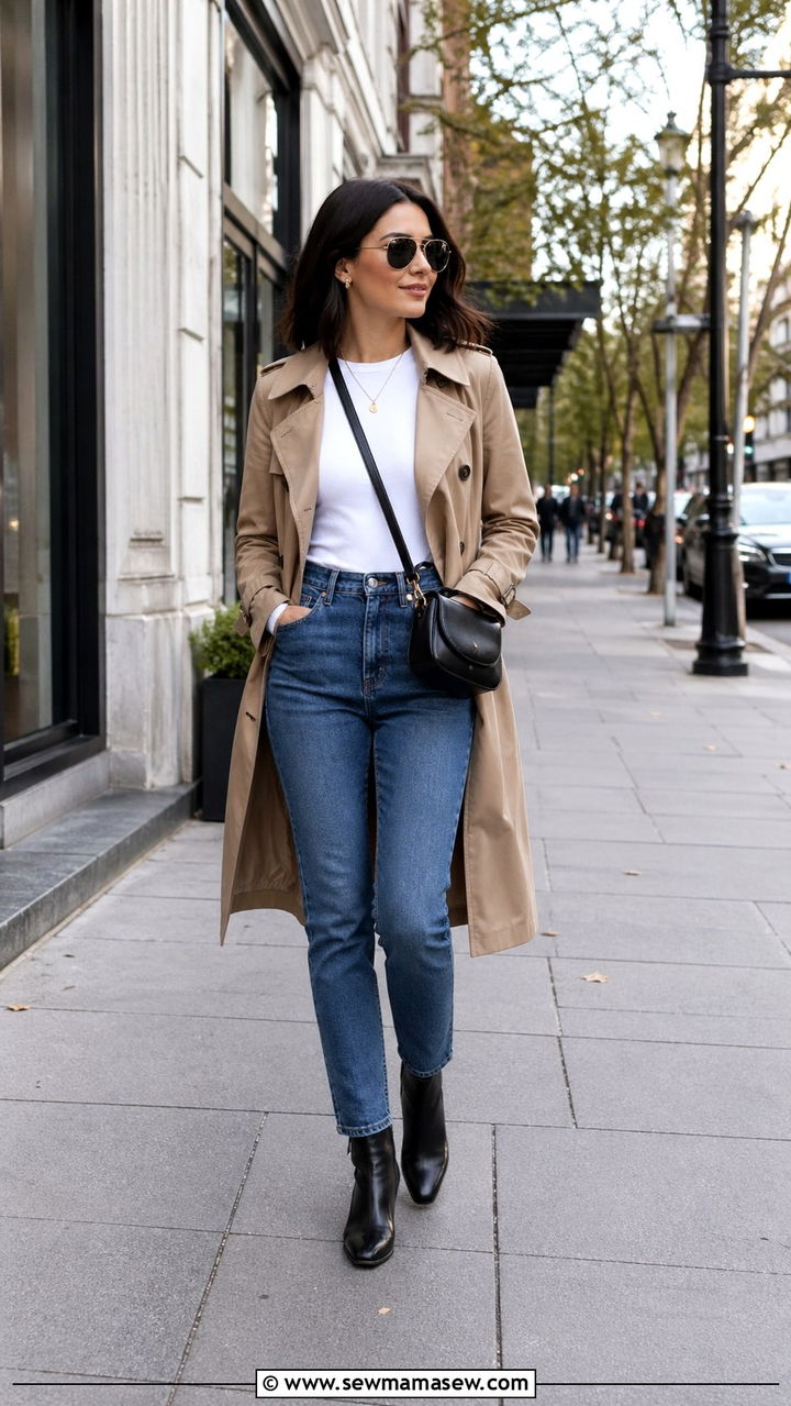 Trench Coat With Straight Jeans Outfit Petite - 30 Spring capsule wardrobe for petite women