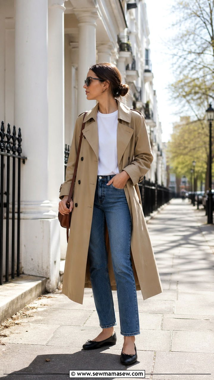 Trench Coat With Straight Leg Jeans And Ballet Flats - 30 Spring closet must haves