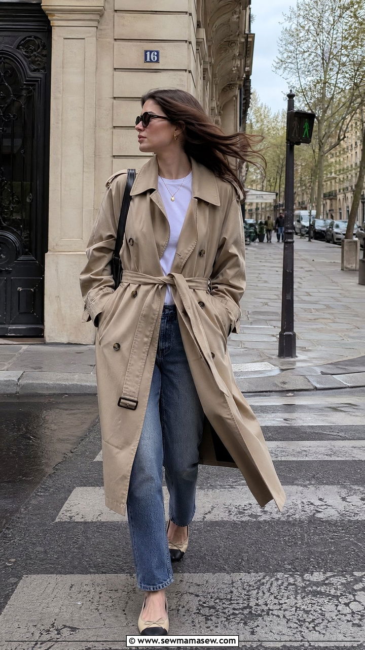 Trench Coat With Straight Leg Jeans And Ballet Flats - 35 Windy spring outfits