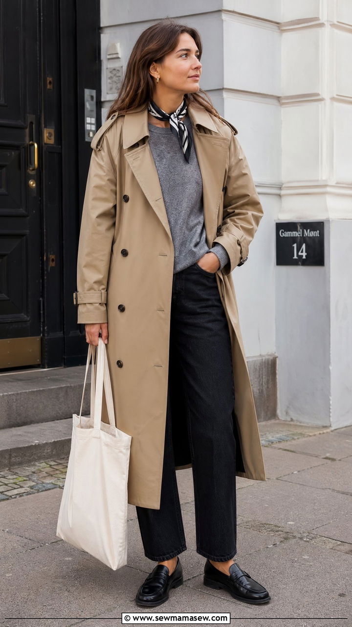 Trench Coat With Straight Leg Jeans And Loafers Outfit - 35 Copenhagen outfit ideas