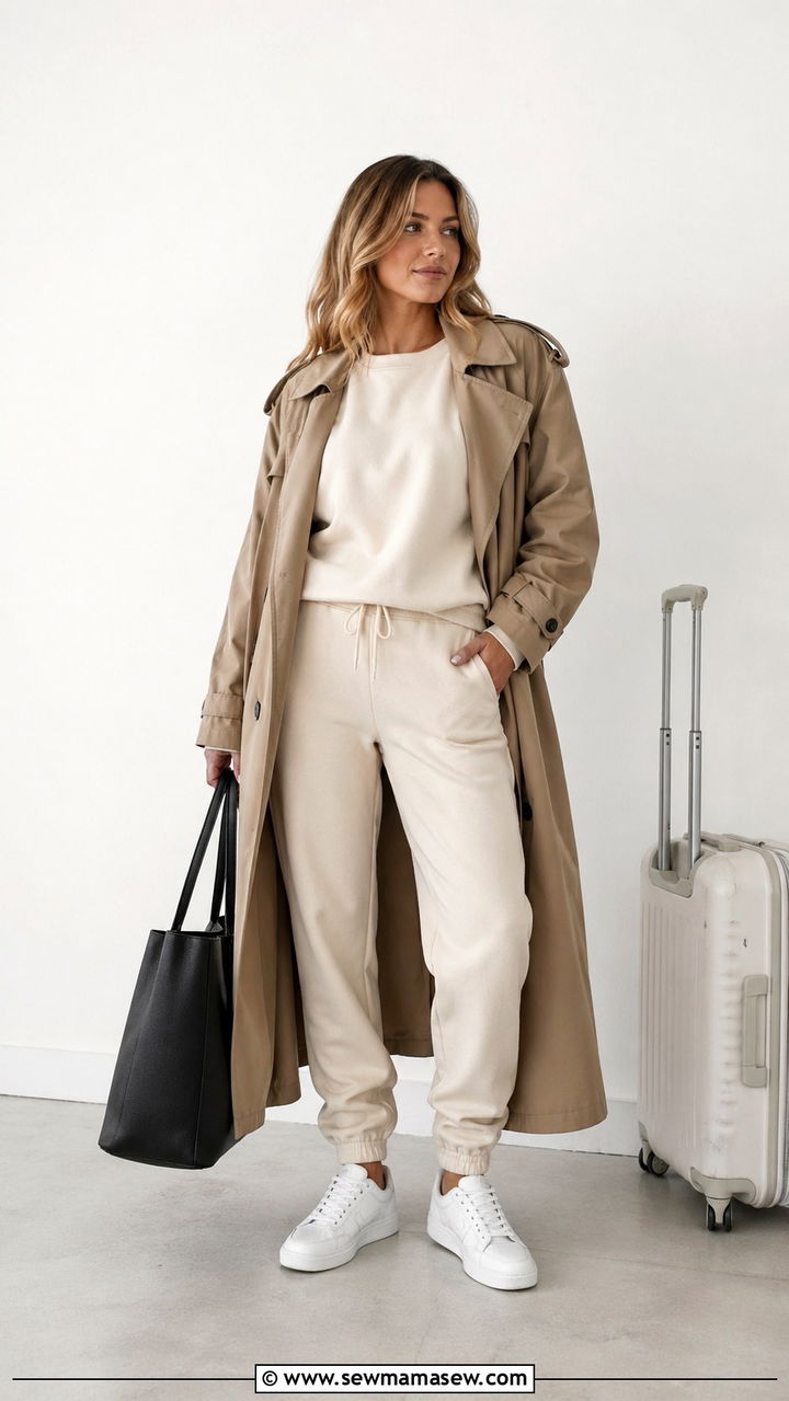 Trench Coat With Sweatpants and Sweatshirt Outfit - 30 Sporty chic outfit ideas with a trench coat