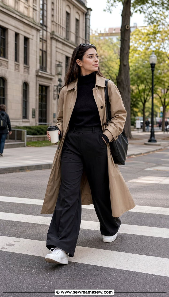 Trench Coat With Tailored Trousers Outfit - 35 school outfits for women