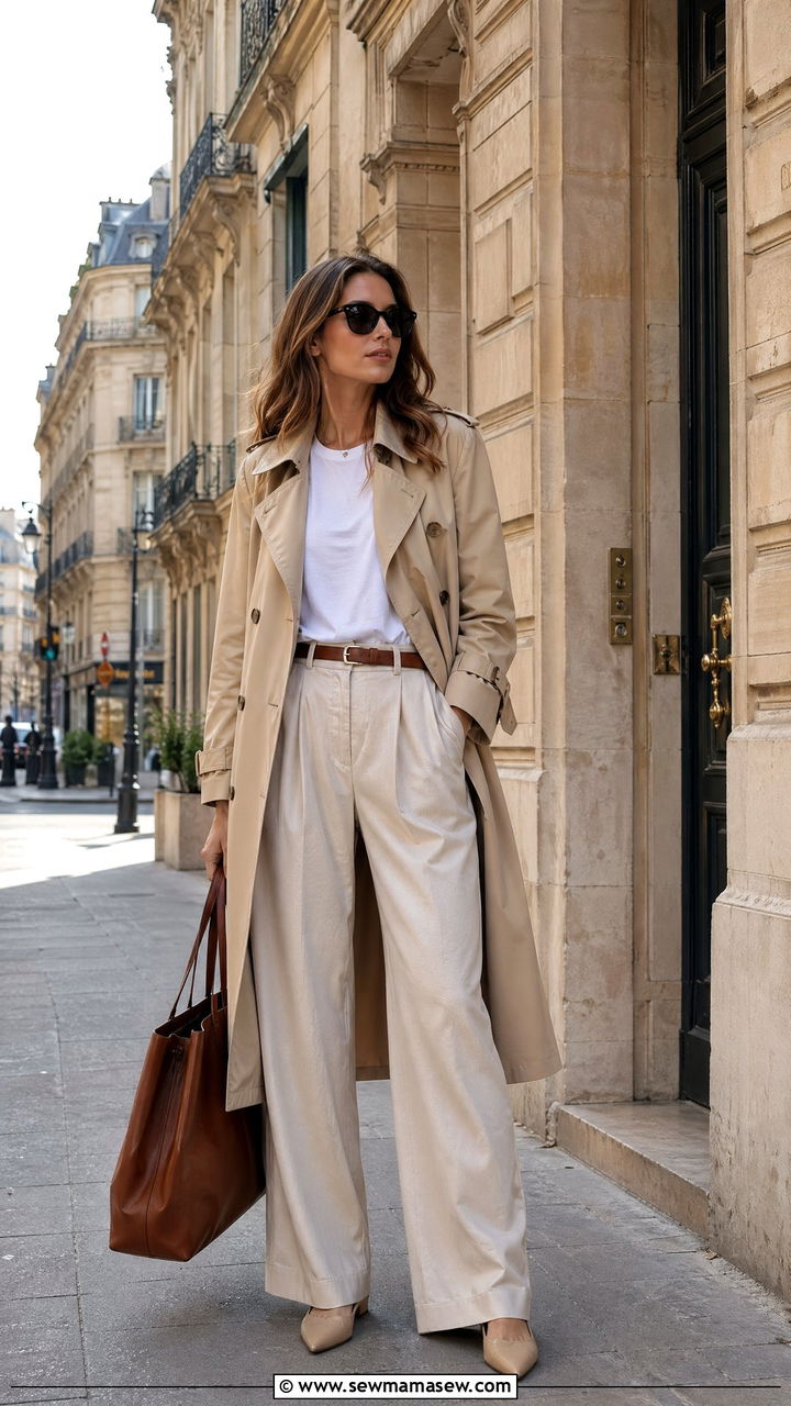 Trench Coat With Wide Leg Trousers Outfit - 35 casual outfits for tall women