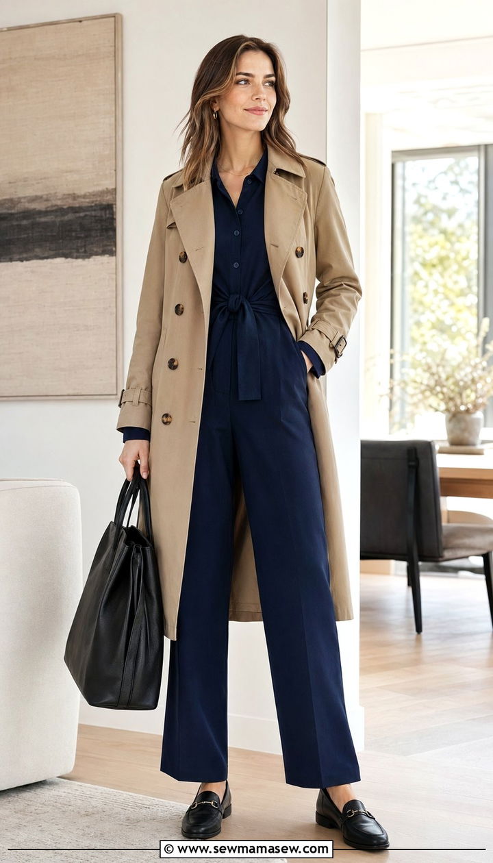 Trench Coat With a Jumpsuit and Loafers - 30 50 degree weather outfits