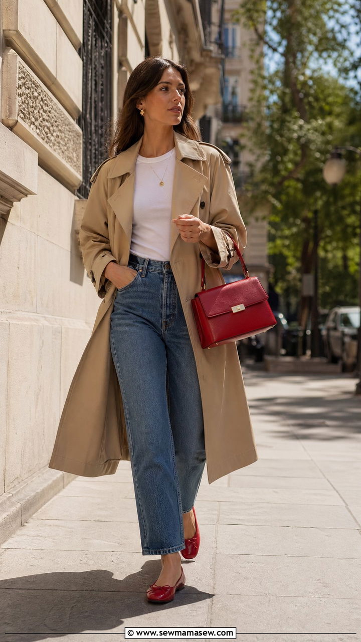 Trench Coat With a Pop of Red Accessories - 35 cute trench coat outfits