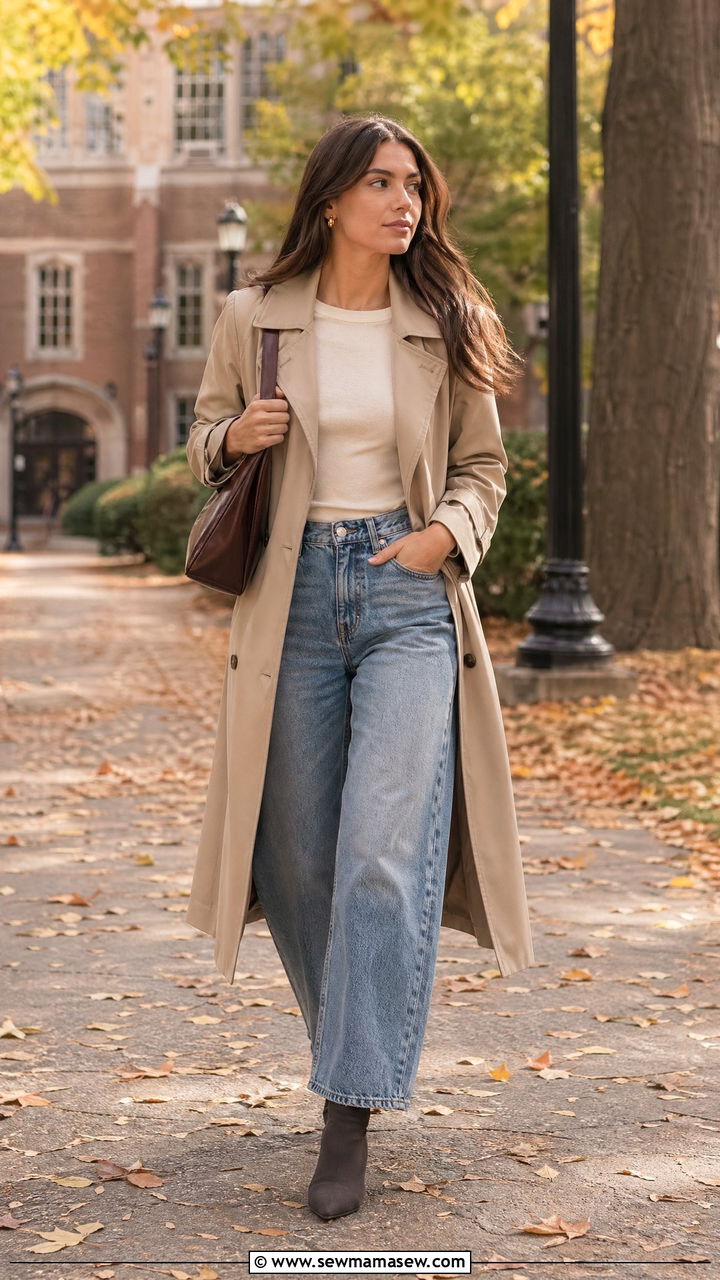 Trench Coat and Barrel Leg Jeans Outfit - 35 Trendy outfits for college girls