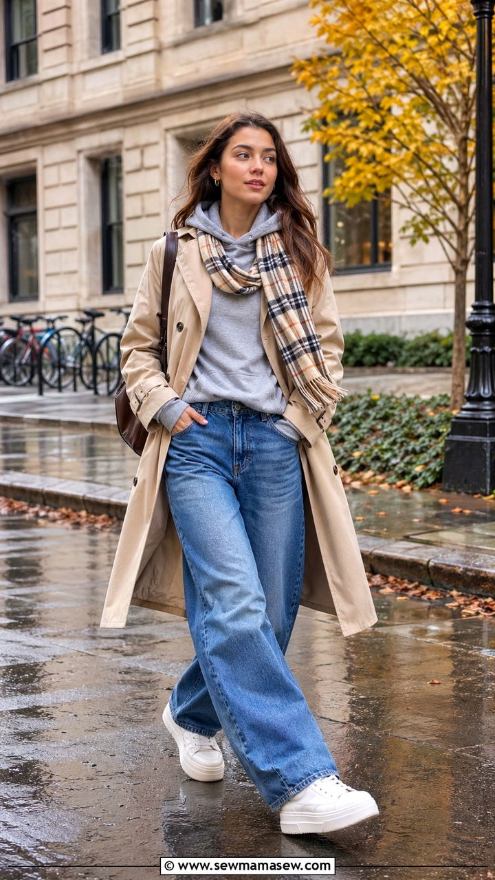 Trench Coat and Barrel Leg Jeans School Outfit - 30 school outfits aesthetic