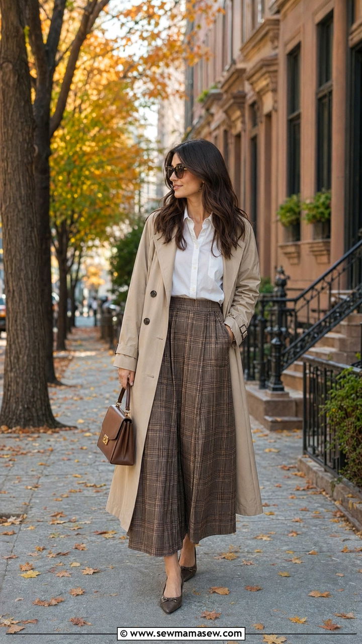 Trench Coat and Plaid Maxi Skirt Modest Outfit - 35 modest classy outfits aesthetic