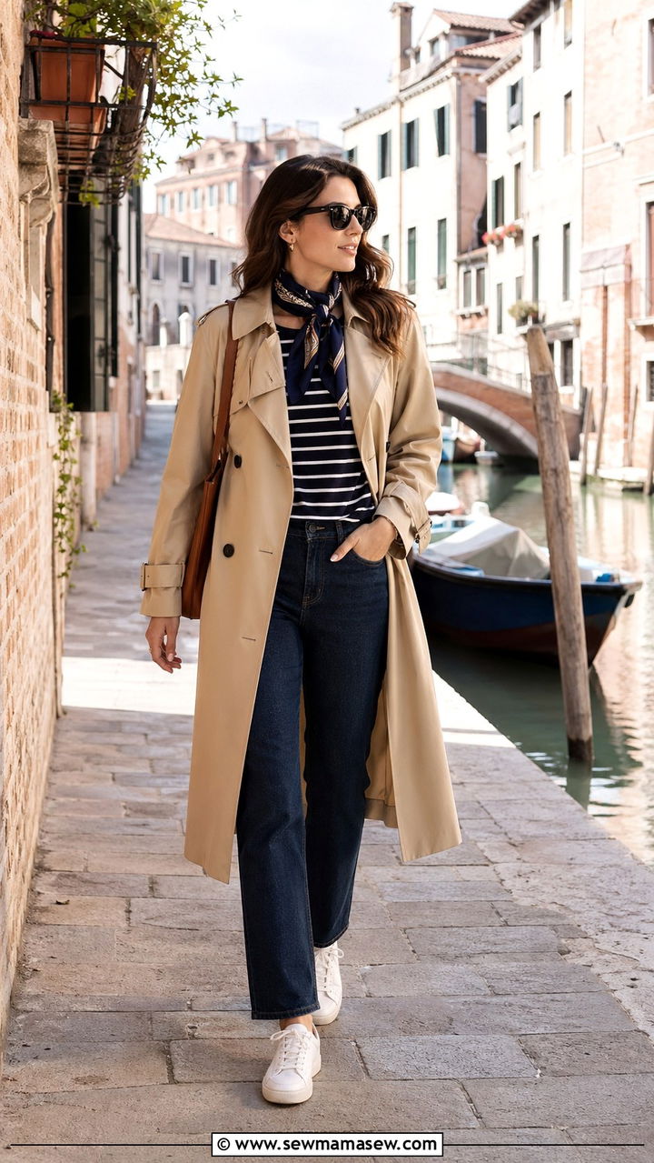 Trench Coat and Straight Leg Jeans Outfit Italy Spring - 30 spring italy vacation outfit ideas