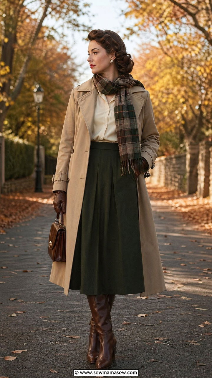 Trench Coat with Full Skirt - 35 Vintage 50s outfit ideas