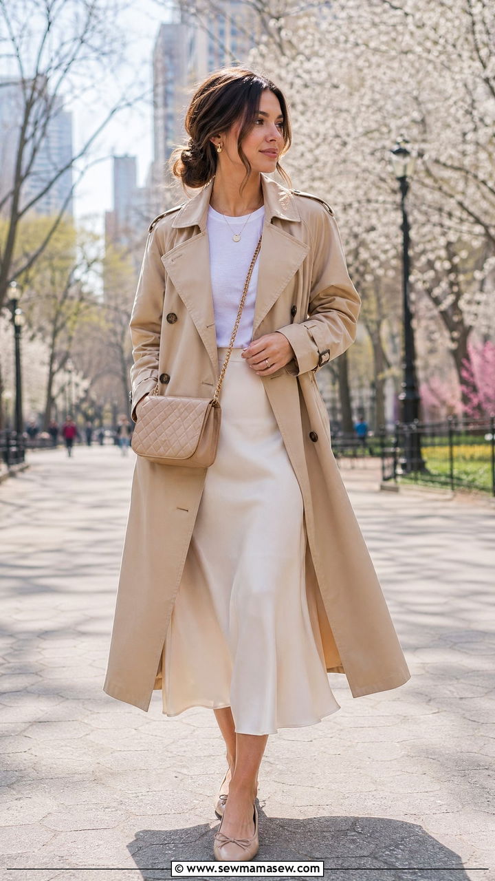 Trench Coat with Midi Skirt Outfit - 35 casual outfit ideas for women