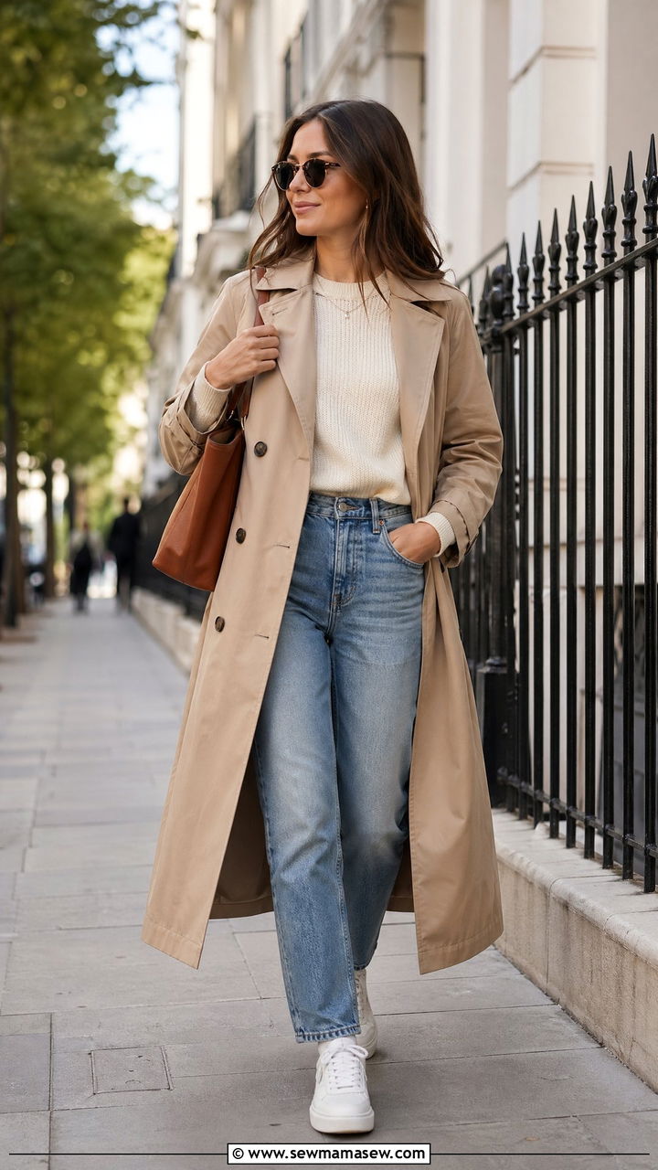 Trench Coat with Straight Leg Jeans - 35 cute casual outfits